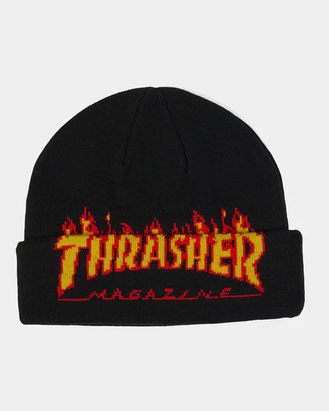 THRASHER Fold Black Beanie